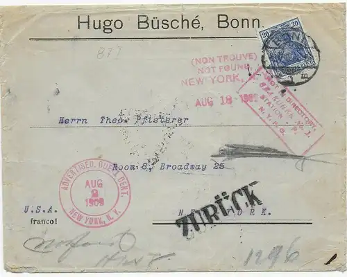 Bonn, 1909 nach New York, zurück