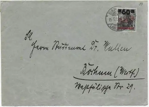 Brief aus Danzig, 1921 nach Bochum