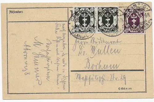Postkarte Danzig, 1922 nach Bochum