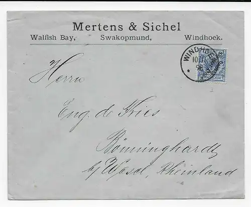 Brief von Windhuk, 1898 nach Bönninghardt/Wesel