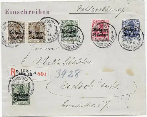 Feldpostbrief Einschreiben Brüssel, 1914 nach Rostock