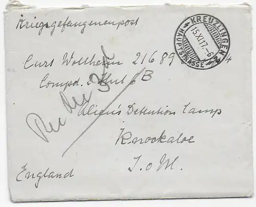 Kgf: 1917 Kreuzlingen an Alien Detentions Camp Knockaloe, Isle of Man, Zensur