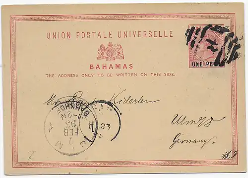 Bahmas post card 1853 to Germany