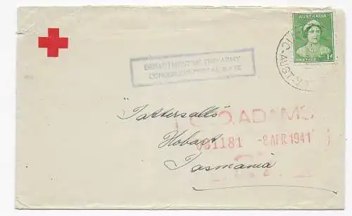 Red Cross, 1941, Army Concession postal rate to Tasmania