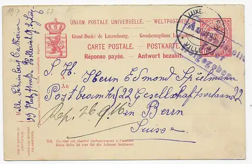 Luxemburg nach Bern, Frageteil, Zensur Trier, 1916