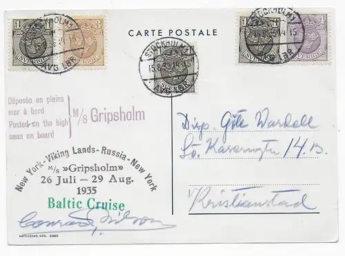 Postkarte Schiffspost M/S Gripsholm, 1935 von Stockholm