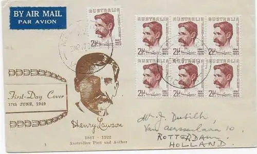 FDC - air Mail Victoria vers Rotterdam, 1949, Kangourou arrière