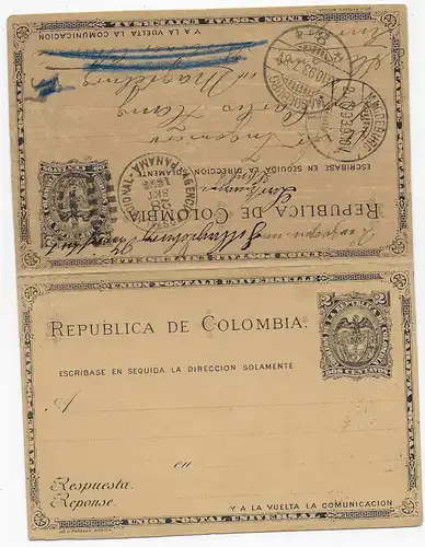 Columbia: Postcard with reply Panama to Magdeburg: 1893