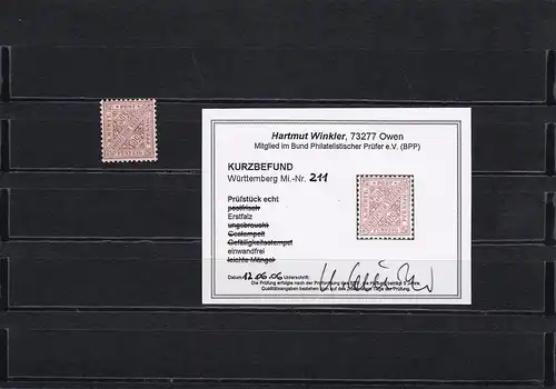 Württemberg: MiNr. 211, *, BPP Befund