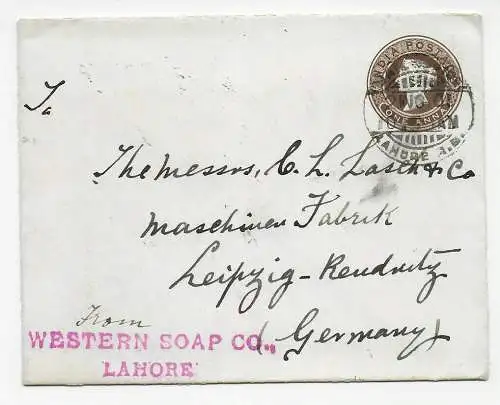 Cover Lahore, 1901 to Germany- Leipzig