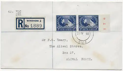 Windhoek Registered to Aliwal North, 1948, FDC