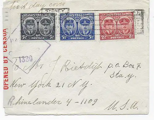 Sydney 1945, FDC to USA, Censor