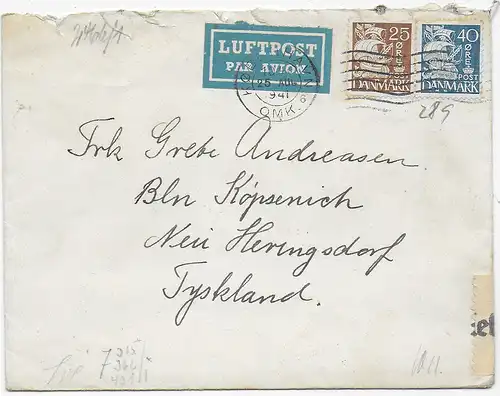 Luftpost Kopenhagen nach Berlin, Neu Heringsdorf, 1941, OKW Zensur
