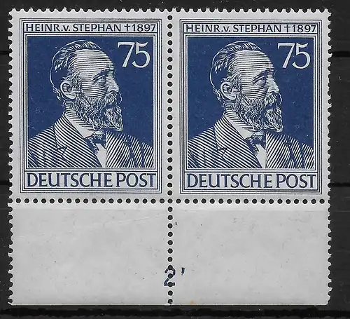 MiNr. 964, Plattennummer 2, waagrechtes Unterrandpaar, postfrisch, **