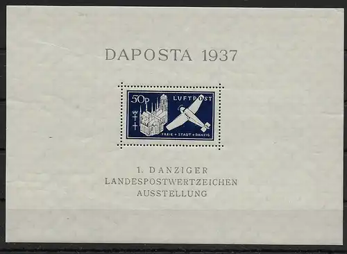 DAPOSTA 1937, Block, **, postfrisch, etwas bügig: PUNKT unter "T"