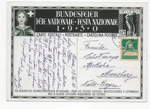 Bundesfeier 1930 Arosa Dorf nach Alensberg, Bild: Kind an Schultisch