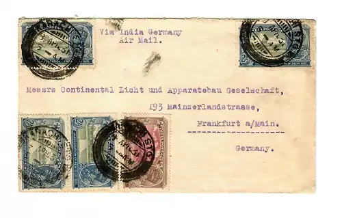 Indien: Via Air Mail 1931 nach Frankfurt