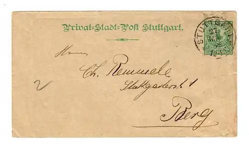 Privat Stadtpost Stuttgart 1888, Ganzsachen Umschlag