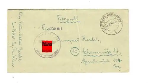 Feldpost n° L15360 vers Chemnitz, 1944, Stamp Deutsche Reichspost X, Vienne