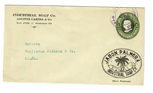 Brief von San José nach Limón, Industrial Soap, 1933