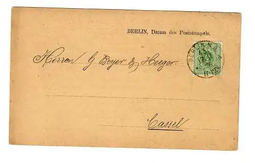 Carte postale Berlin, 1876 vers Kassel, Cartes perforées, Vue