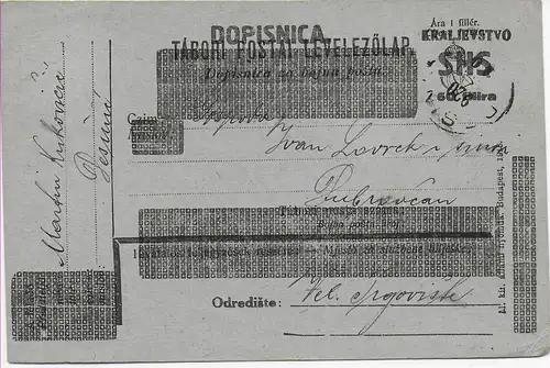 Postkarte Dopisnica Kralievstvo SHS nach Dubrovnik 1919