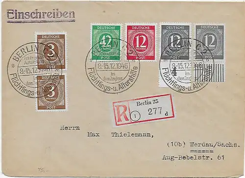 Berlin, Einschreiben mit Sonderstempel Flüchtlings-und Altershilfe, 1946 -Werdau