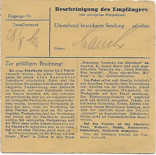 Carte de forfait Vaihingen vers Bad Aibling, 1947, MeF