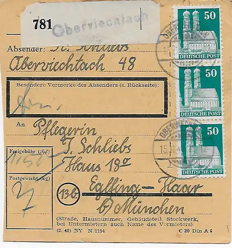 Carte de Oberviechtach d'après Eglfing, Hôtel de santé, 1948, MeF MiNr. 92