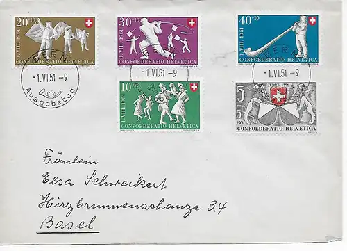 Berne 1951 vers Bâle, FDC. .