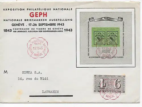 Timbres nationaux Exposition Genève 1943 à Lausanne, FDC