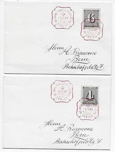100 ans Suisse. Timbres postales 1943, 2 pièces justificatives
