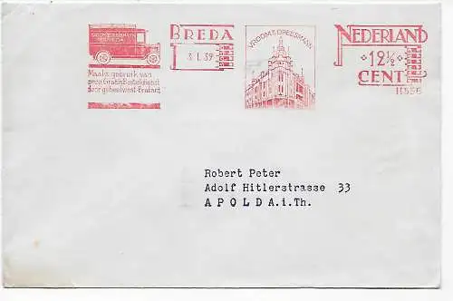 Lettre avec cachet gratuit Breda, 1939 après Apolda