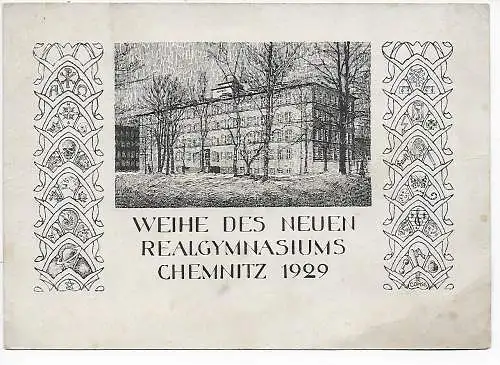 Carte postale: consécration du nouveau lycée de Chemnitz 1929