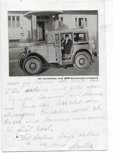 Carte postale avec la nouvelle BMW soleil limousine, 1934