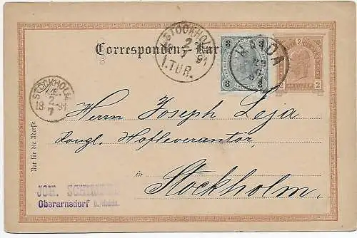 Postkarte Oberarnsdorf bei Haida nach Stockholm, 1891