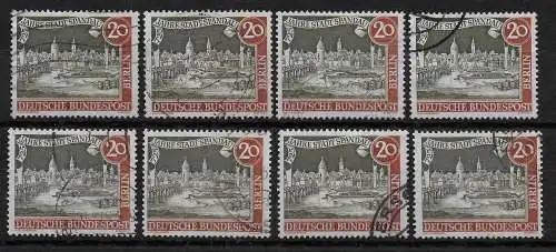 Berlin: MiNr. 159 V, gestempelt, 8x Plattenfehler