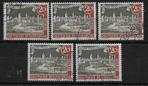 Berlin: MiNr. 159 I + II + III + IV + V, gestempelt, 5x Plattenfehler