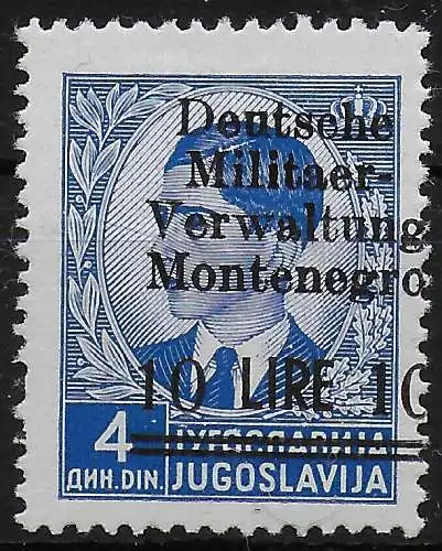 Montenegro: MiNr. 8, *, starke Aufdruckverschiebung