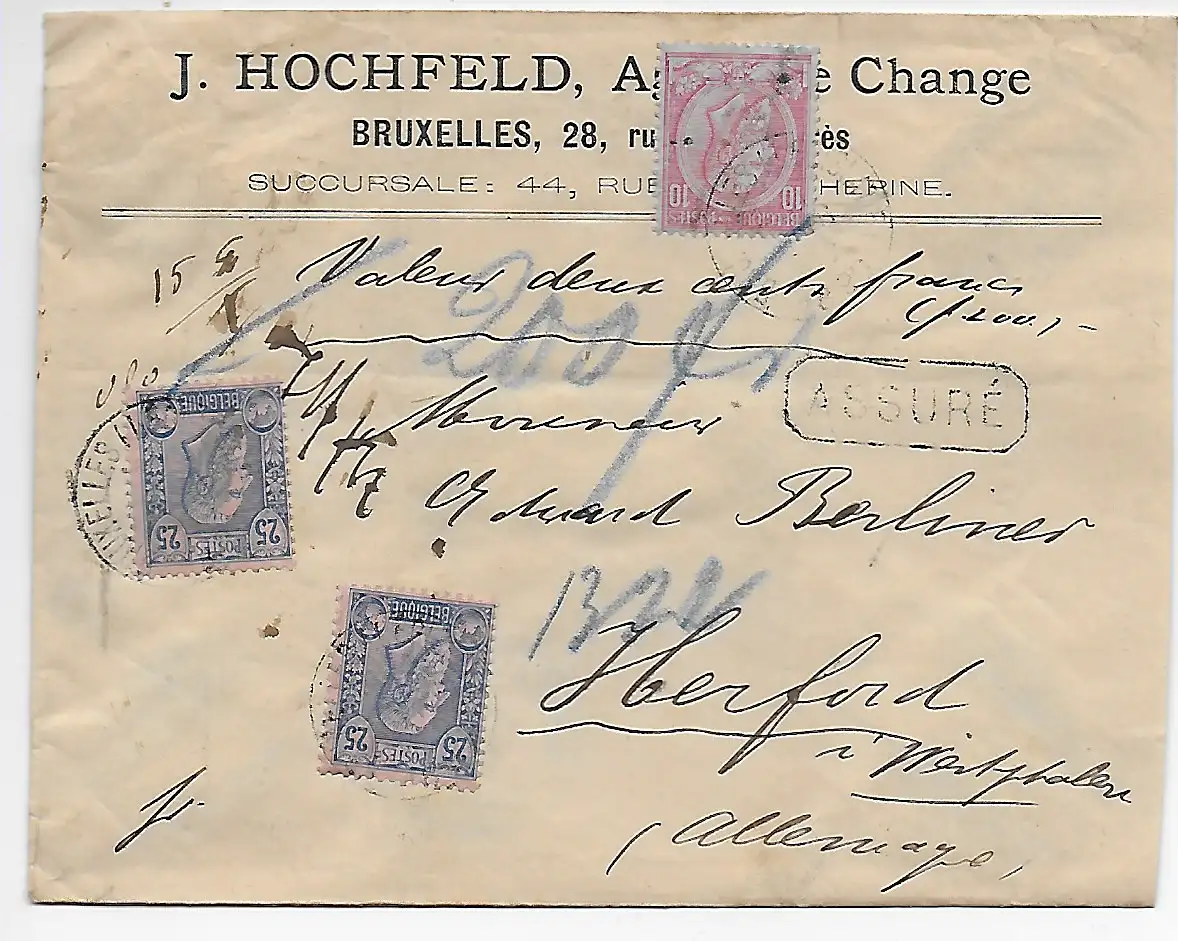 Brüssel Wert Brief 1890 nach Herford