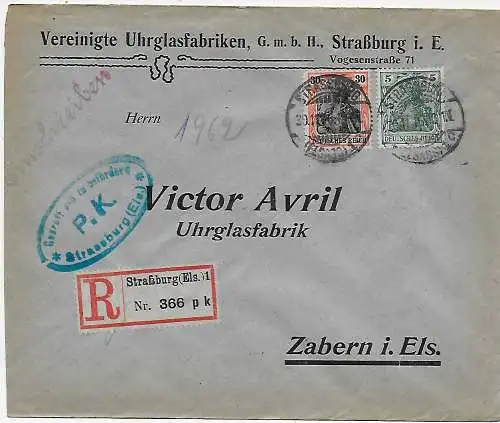 Enregistrer Strasbourg Horlogerie à Zabern, 1916, censure