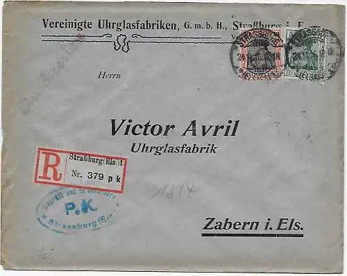 Inscrivez-vous Strasbourg Alsace Horlogerie à Zabern, 1916, censure