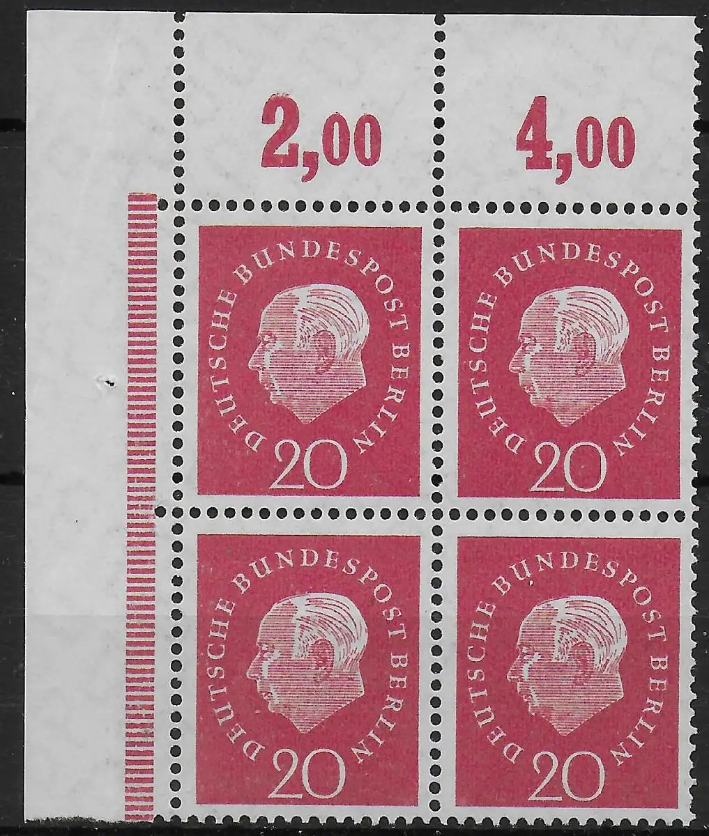 Berlin: Min. 184v, post-free, ** Eckrand Quererblock VE1