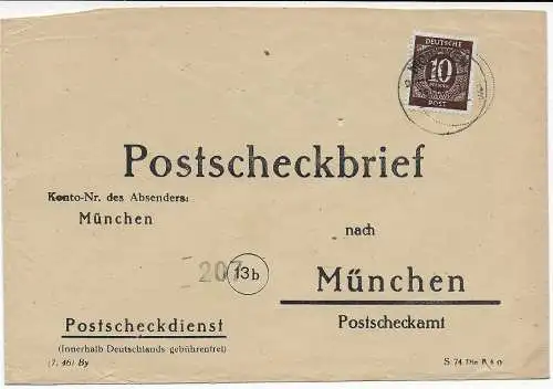 Lettre de chèques postaux Munich. ..