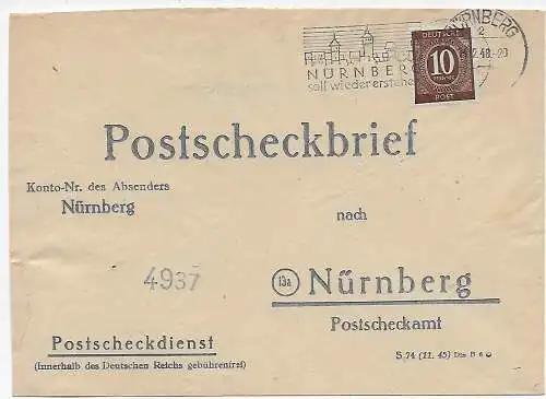 Lettre de chèques postaux Nuremberg, 1948