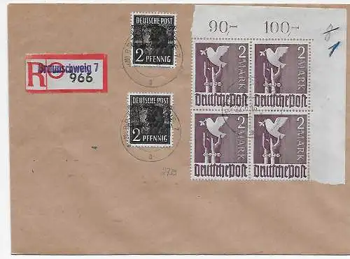 Braunschweig Einschreiben 1948 mit Eckrand VB MiNr. 960, 10-fach Frankatur