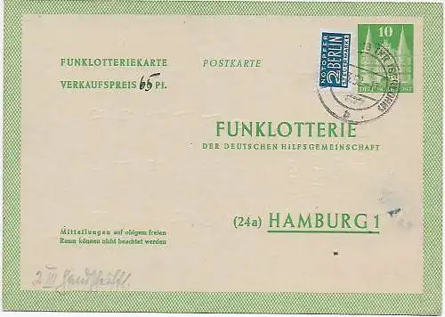 Confédération: MiNr. FP 2 III, Duisburg an Funklotterie Hamburg