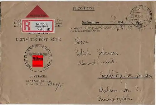 Gouvernement général GG: bureau d'expédition Cracovie avec expédition par Katowice 10.6.43