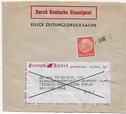 Zeitungsdrucksache Amsterdam nach Meerane, 1941