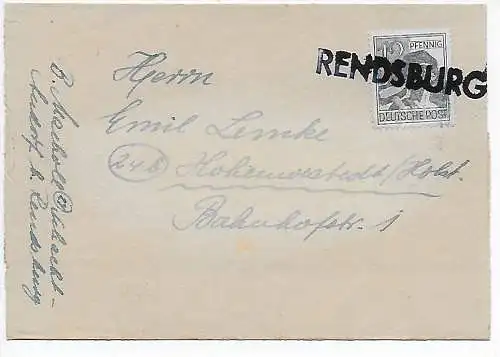 Notstempel Rendsburg nach Hohenwestedt